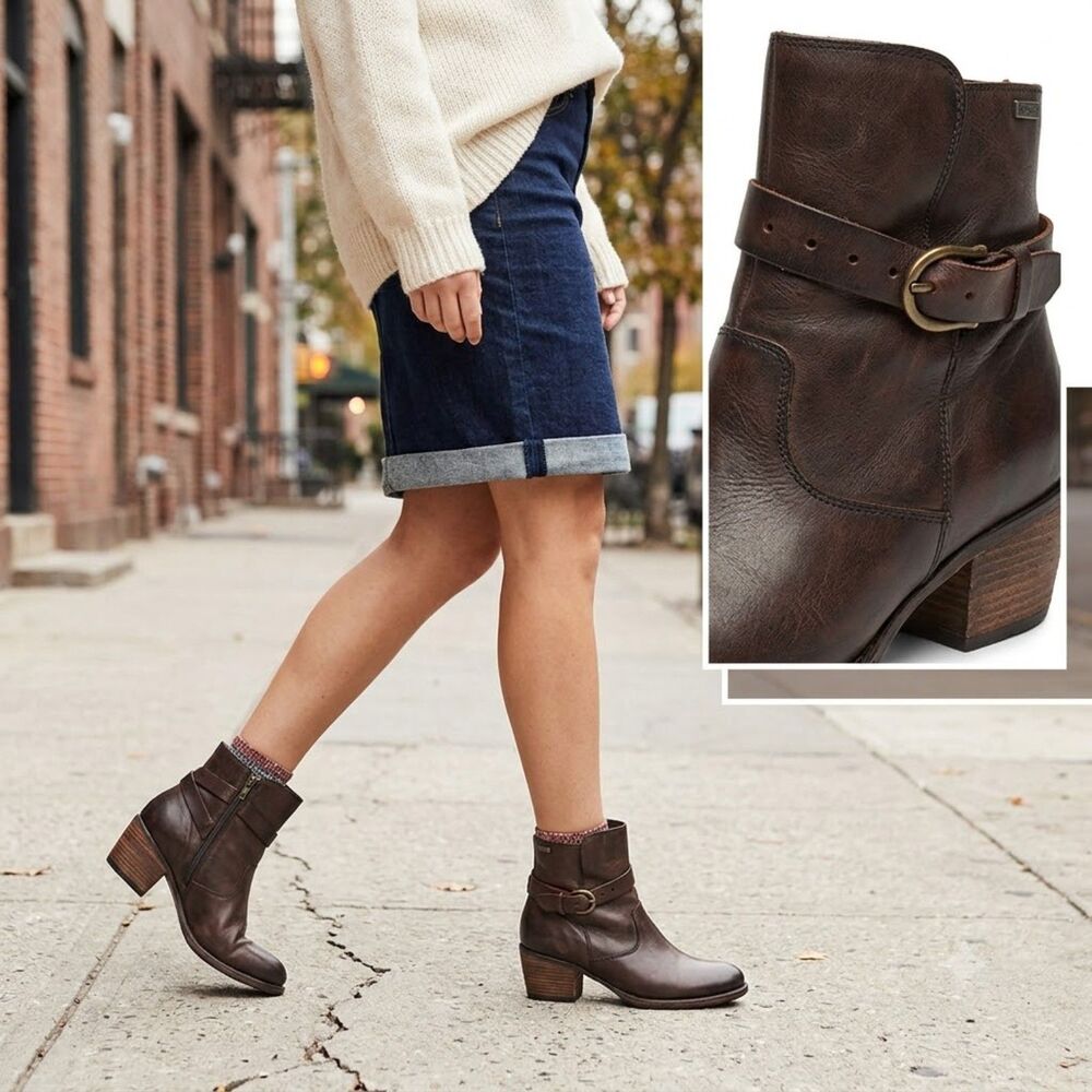 Pikolinos Dark Grey Ankle Boots Leather Buckles Size 40 Inside Zip
